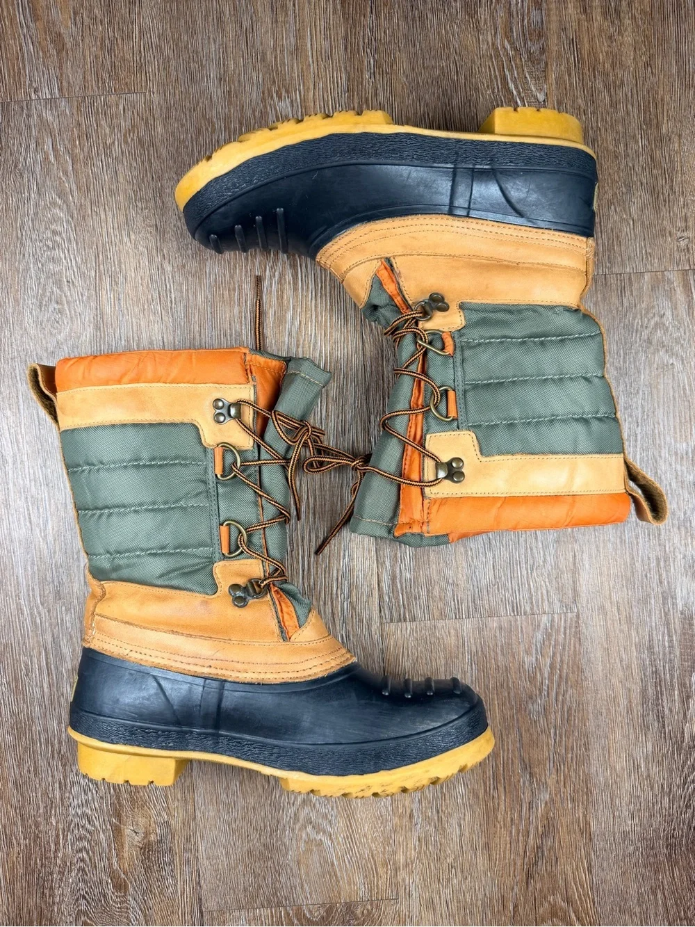 Lands' End Vintage Duck Boots Color-Block Lace-Up Insulated | Women 9.5 Men 8